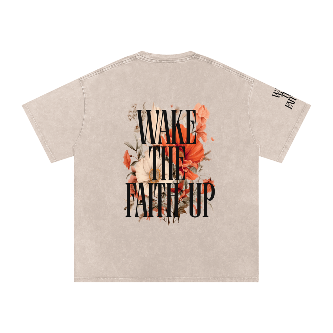 Wake The Faith Up Snow Washed Oversized Cotton T-Shirt