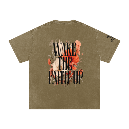 Wake The Faith Up Snow Washed Oversized Cotton T-Shirt