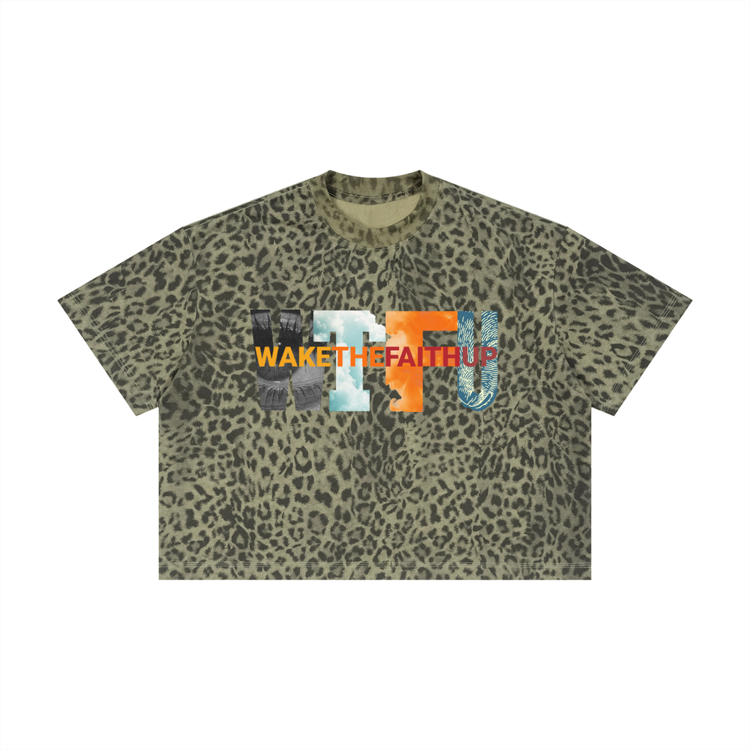 Wake The Faith Up Unisex Leopard Print Boxy T-Shirt