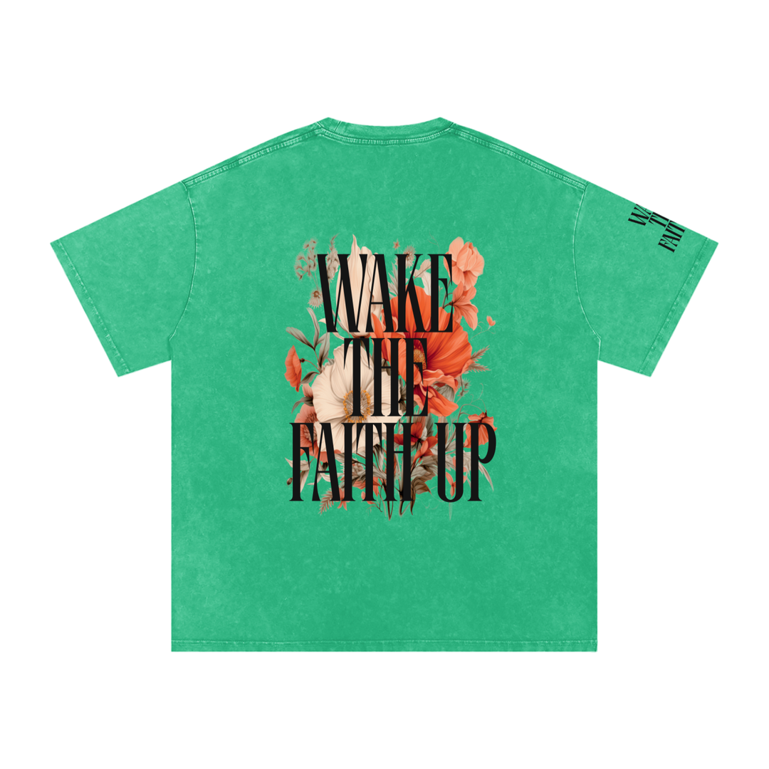 Wake The Faith Up Snow Washed Oversized Cotton T-Shirt
